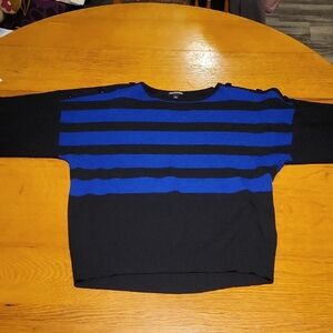 Notations Black and Blue Striped Crewneck Sweater
